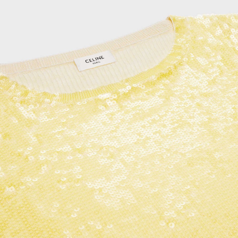 Light Yellow Celine embroidered crop in silk Tops | CL-592835