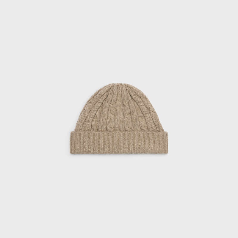 Light taupe Celine cable-knit triomphe in cashmere Cap | CL-591720