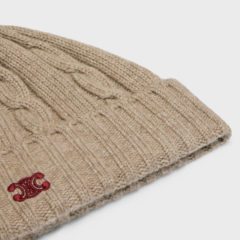 Light taupe Celine cable-knit triomphe in cashmere Cap | CL-591720