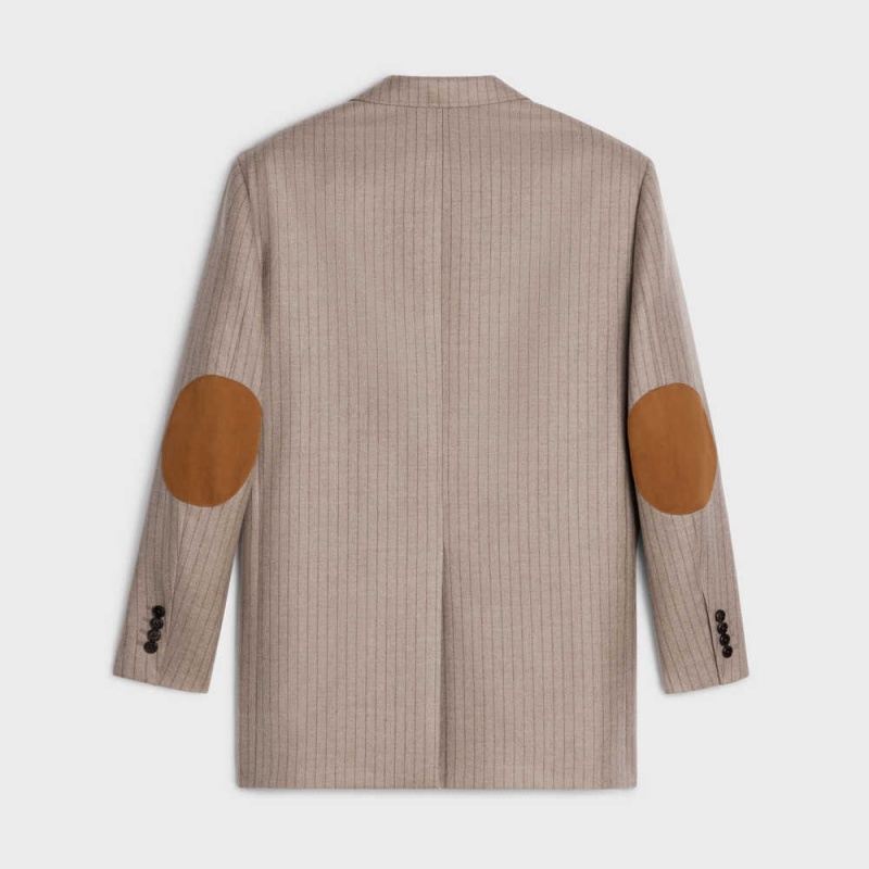 MARRON GLACE/BRUN Celine garçon with elbow patches in cashmere flannel Jackets | CL-592666