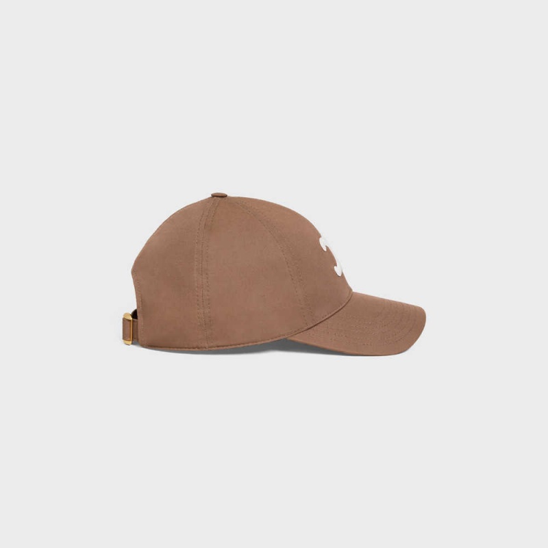 MARRON GLACE Celine TRIOMPHE BASEBALL IN COTTON Cap | CL-592353