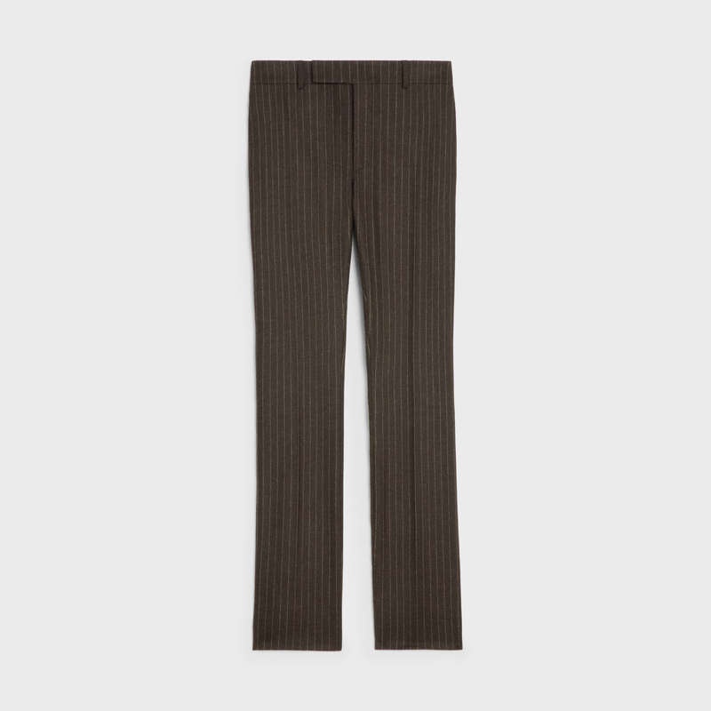 Marron/Craie Celine flared in striped flannel Trousers | CL-592014