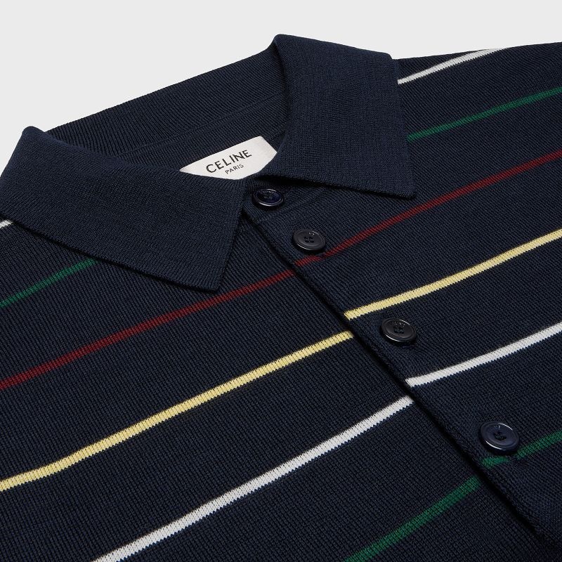 NAVY/MULTICOLORE Celine striped triomphe polo in fine wool Knitwear | CL-592103