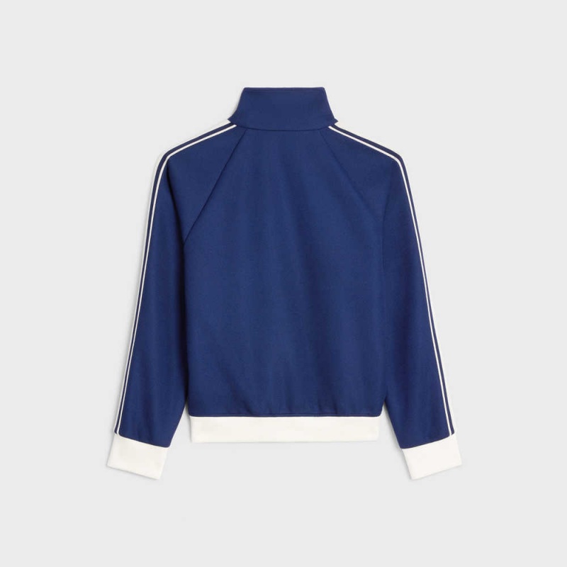 NAVY/OFF WHITE Celine cropped tracksuit in texturized jersey Jackets | CL-592677