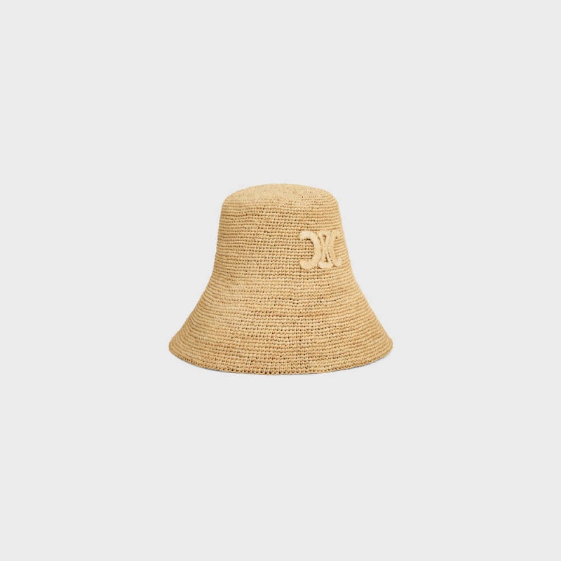 Natural Celine triomphe bucket in raffia Hat | CL-592344