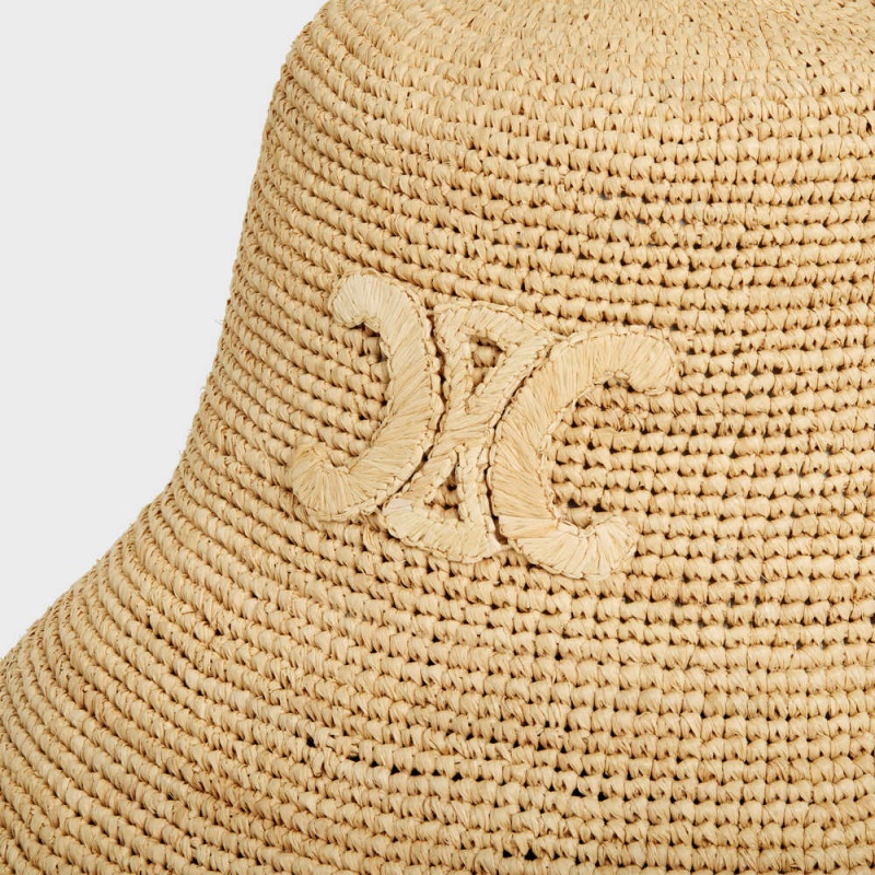 Natural Celine triomphe bucket in raffia Hat | CL-592344