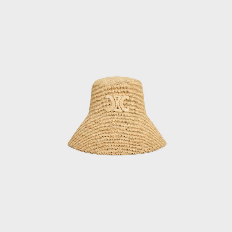 Natural Celine triomphe bucket in raffia Hat | CL-592344