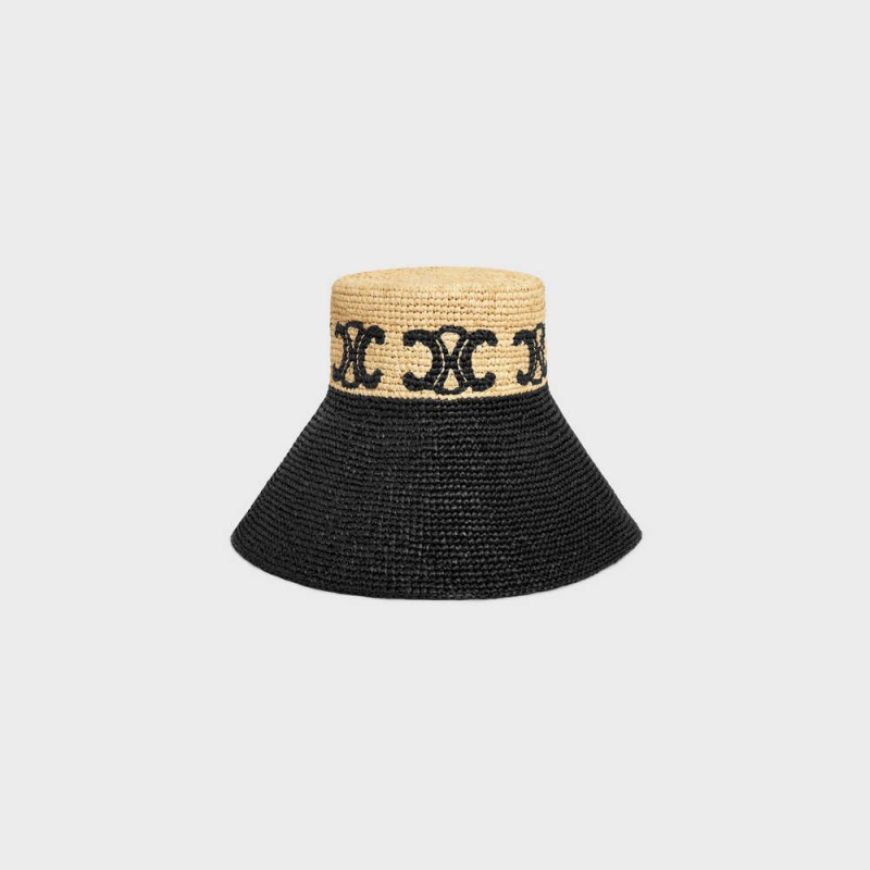 Natural / Black Celine TRIOMPHE WIDE-BRIMMED IN RAPHIA Hat | CL-592341