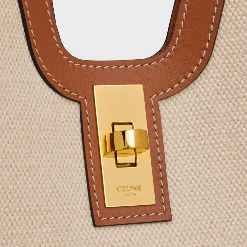 Natural / Tan Celine CABAS in TEXTILE AND CALFSKIN 16 | CL-593253