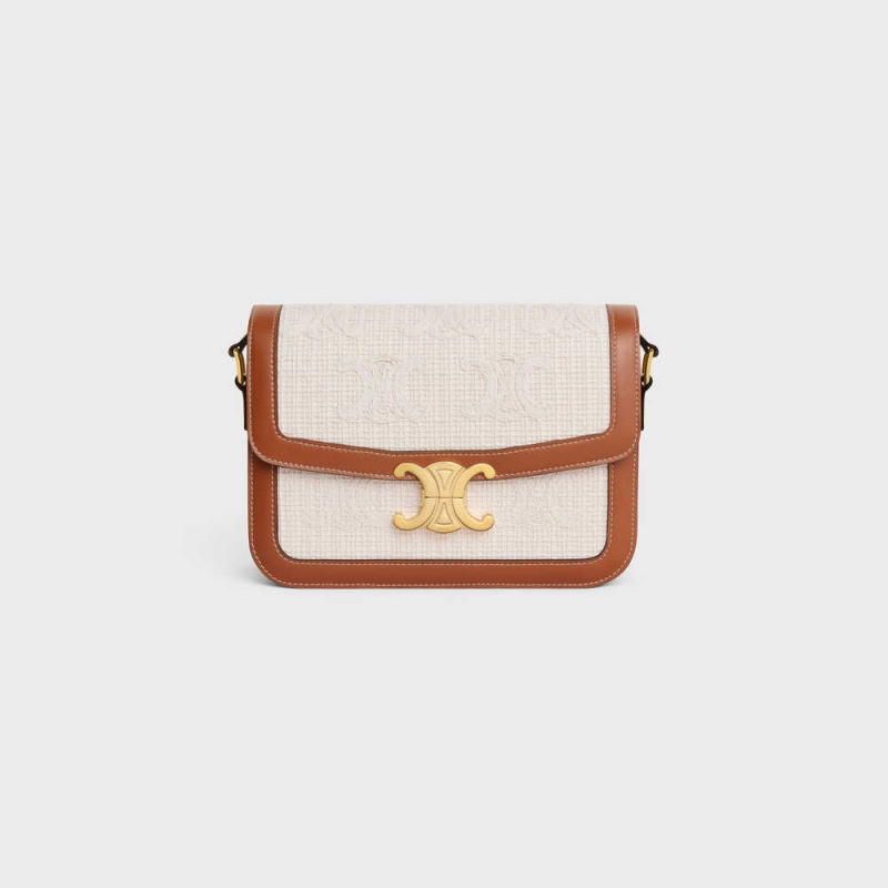 Natural / Tan Celine Classique Bag in TEXTILE WITH CROCHET EMBROIDERY Triomphe | CL-593181