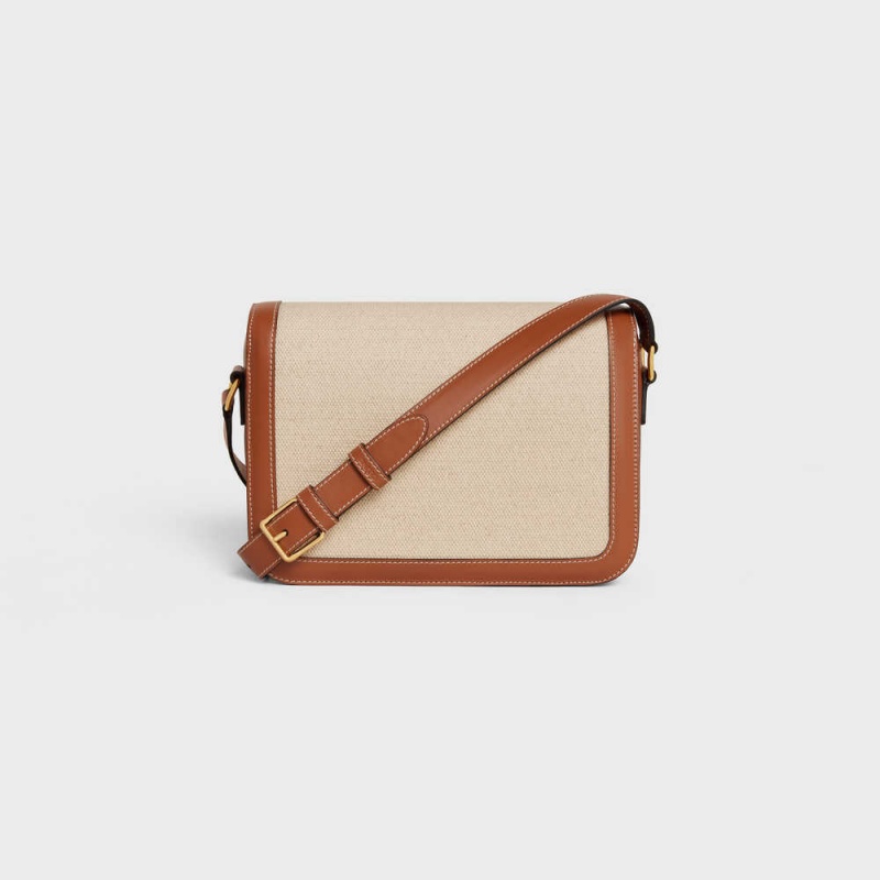 Natural / Tan Celine Classique Bag in TEXTILE AND CALFSKIN Triomphe | CL-593180