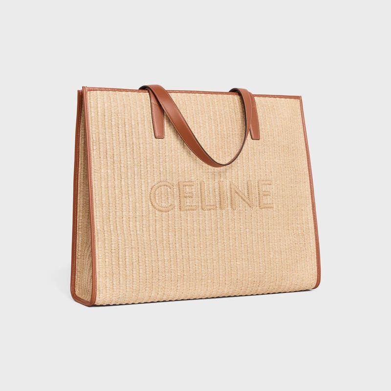 Natural / Tan Celine LARGE in RAFFIA EFFECT TEXTILE with celine EMBROIDERY Cabas | CL-591831