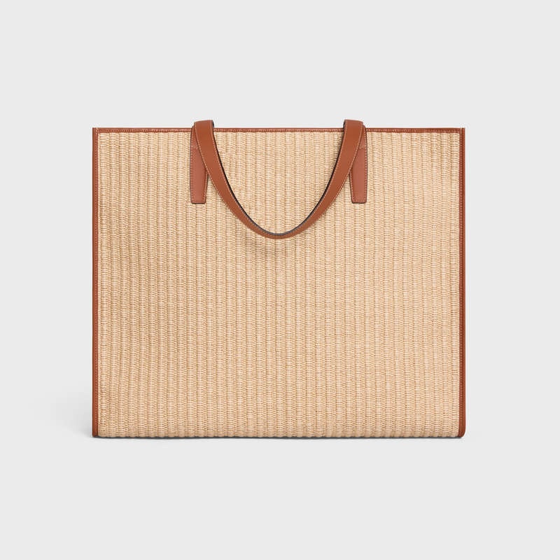 Natural / Tan Celine LARGE in RAFFIA EFFECT TEXTILE with celine EMBROIDERY Cabas | CL-591831