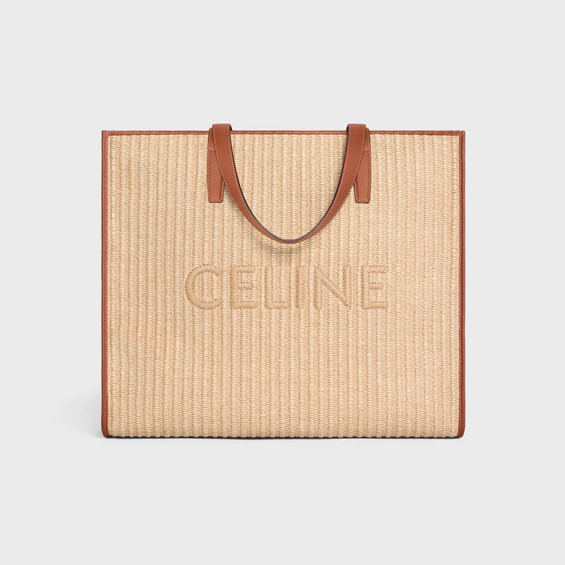 Natural / Tan Celine LARGE in RAFFIA EFFECT TEXTILE with celine EMBROIDERY Cabas | CL-591831