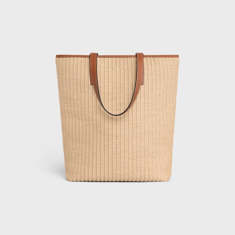 Natural / Tan Celine MUSEUM BAG in RAFFIA EFFECT TEXTILE with celine EMBROIDERY Cabas | CL-591835