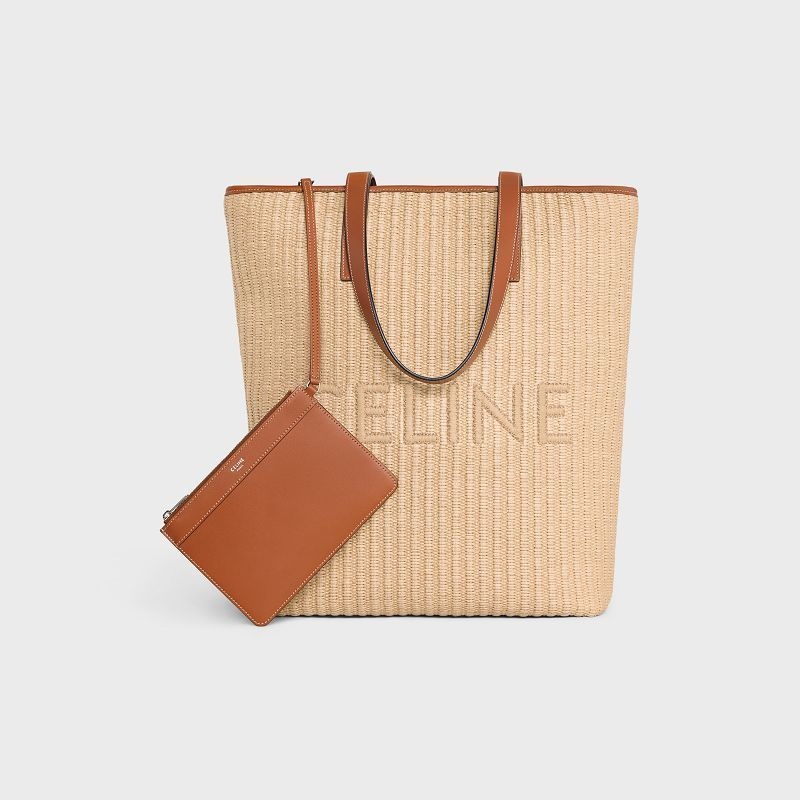 Natural / Tan Celine MUSEUM BAG in RAFFIA EFFECT TEXTILE with celine EMBROIDERY Cabas | CL-591835