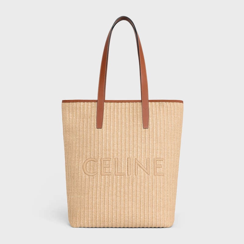 Natural / Tan Celine MUSEUM BAG in RAFFIA EFFECT TEXTILE with celine EMBROIDERY Cabas | CL-591835