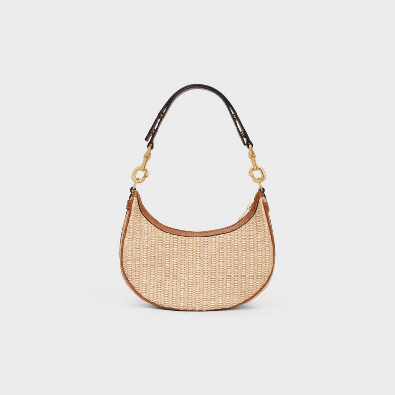 Natural / Tan Celine MediumStrap Bag in RAFFIA EFFECT TEXTILE AND CALFSKIN Ava | CL-593100