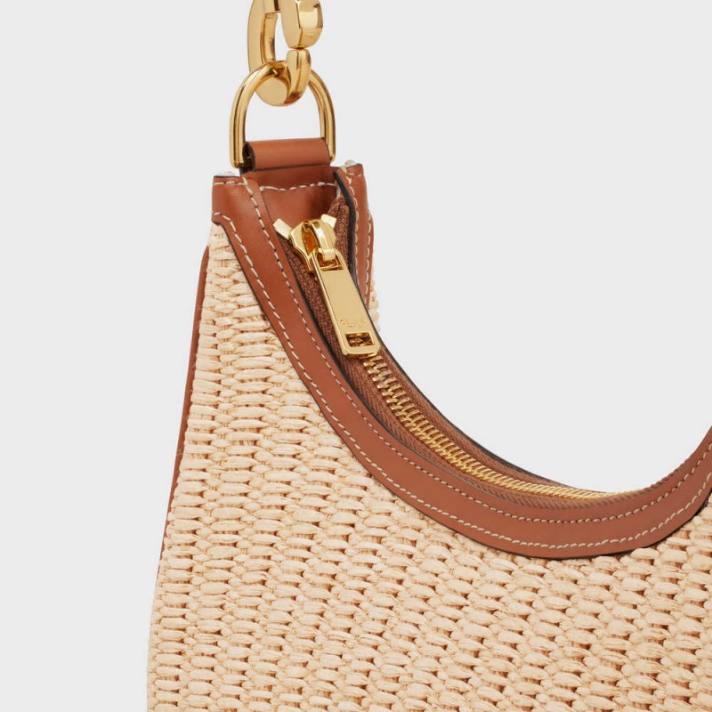 Natural / Tan Celine MediumStrap Bag in RAFFIA EFFECT TEXTILE AND CALFSKIN Ava | CL-593100