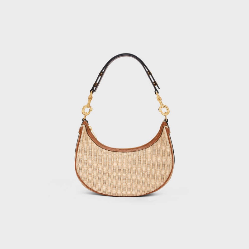 Natural / Tan Celine MediumStrap Bag in RAFFIA EFFECT TEXTILE AND CALFSKIN Ava | CL-593100