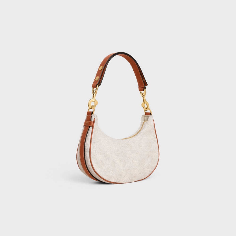 Natural / Tan Celine MediumStrap Bag in TEXTILE WITH TRIOMPHE CROCHET EMBROIDERY Ava | CL-593101