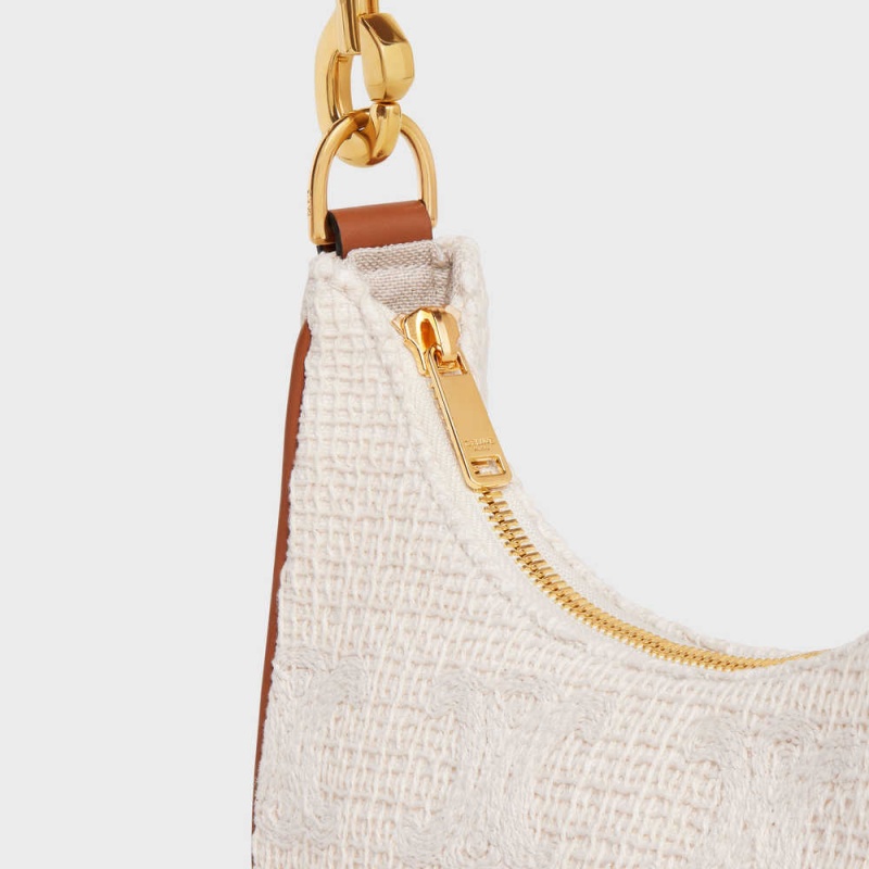 Natural / Tan Celine MediumStrap Bag in TEXTILE WITH TRIOMPHE CROCHET EMBROIDERY Ava | CL-593101