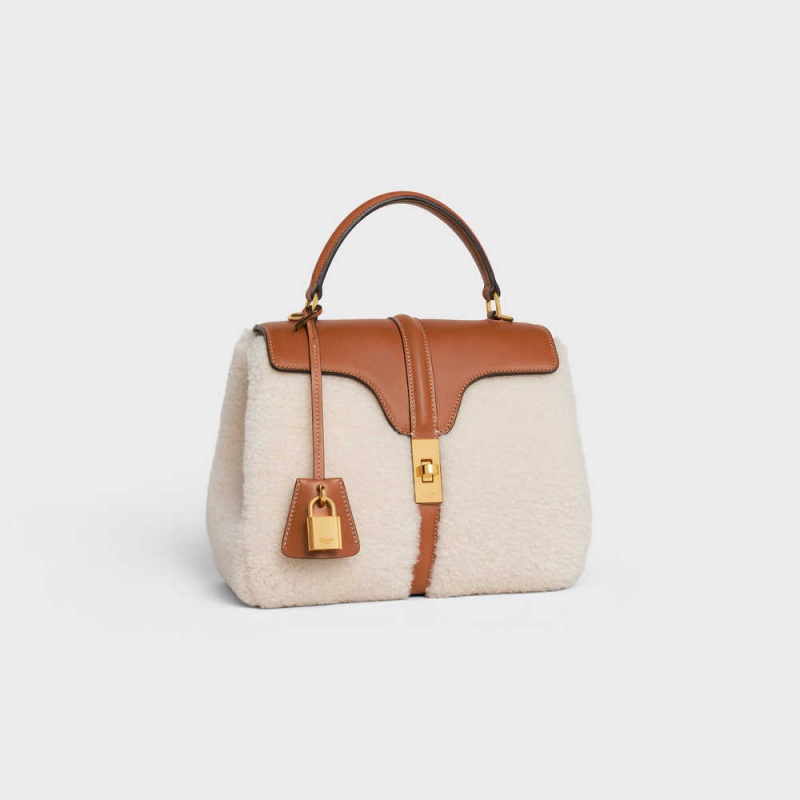 Natural / Tan Celine Small Bag in SHEARLING AND natural CALFSKIN 16 | CL-593277