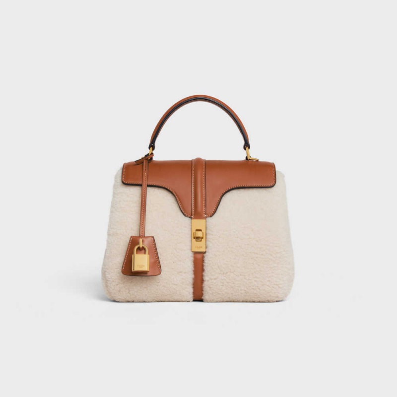 Natural / Tan Celine Small Bag in SHEARLING AND natural CALFSKIN 16 | CL-593277