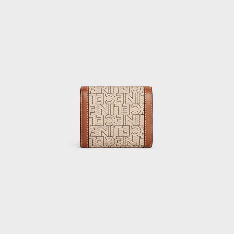 Natural / Tan Celine Small TRIOMPHE in TEXTILE ALL OVER PRINT Wallets | CL-592975