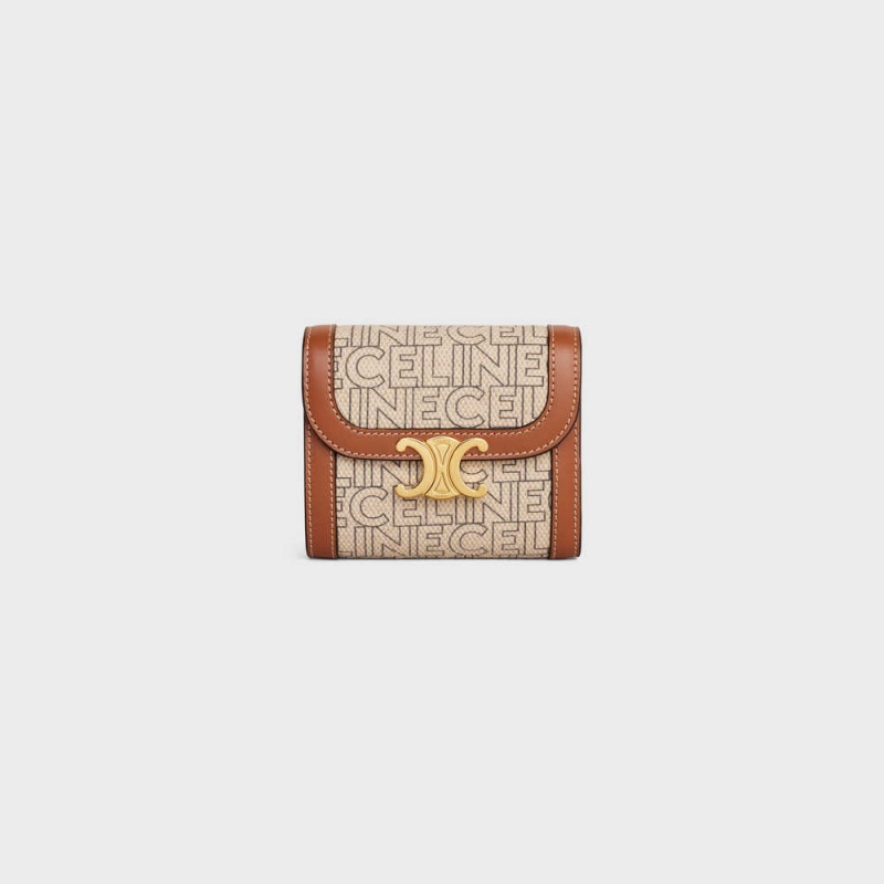 Natural / Tan Celine Small TRIOMPHE in TEXTILE ALL OVER PRINT Wallets | CL-592975