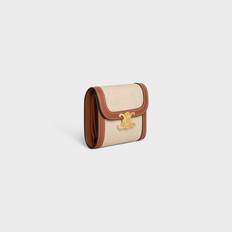 Natural / Tan Celine Small TRIOMPHE in textile and calfskin Wallets | CL-592976