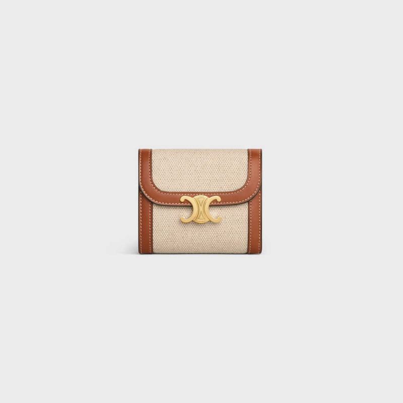 Natural / Tan Celine Small TRIOMPHE in textile and calfskin Wallets | CL-592976