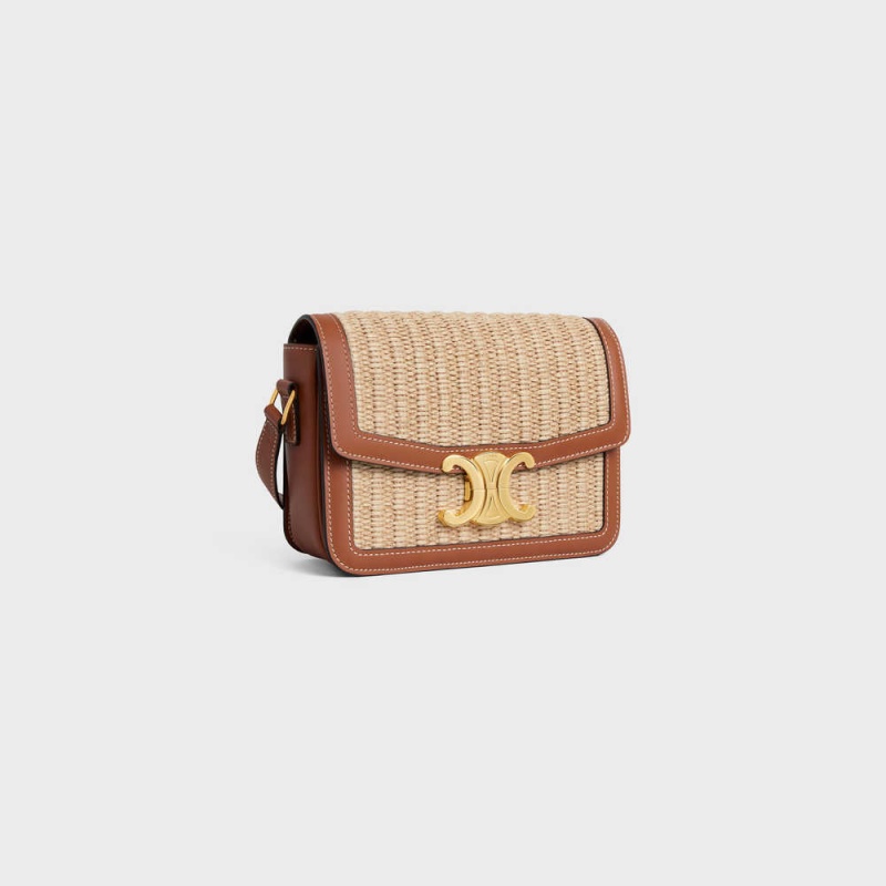 Natural / Tan Celine Teen Bag in RAFFIA EFFECT TEXTILE AND CALFSKIN Triomphe | CL-593195