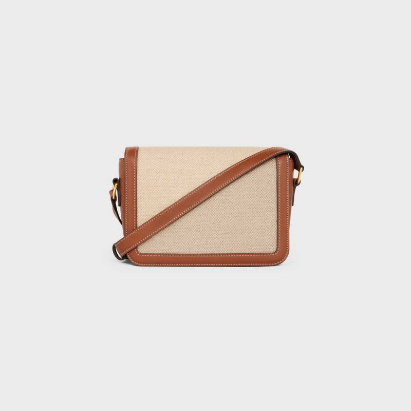 Natural / Tan Celine Teen Bag in TEXTILE AND CALFSKIN Triomphe | CL-593194