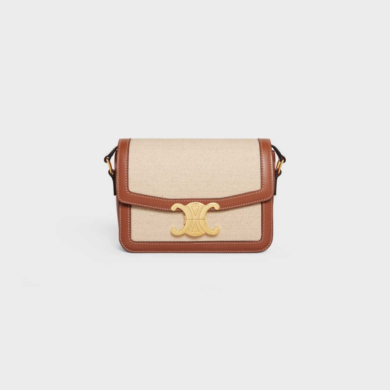 Natural / Tan Celine Teen Bag in TEXTILE AND CALFSKIN Triomphe | CL-593194