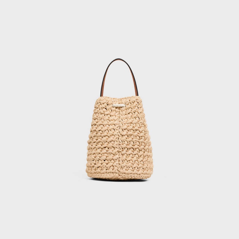 Natural / Tan Celine Teen Drawstring in RAFFIA AND CALFSKIN Panier | CL-593071