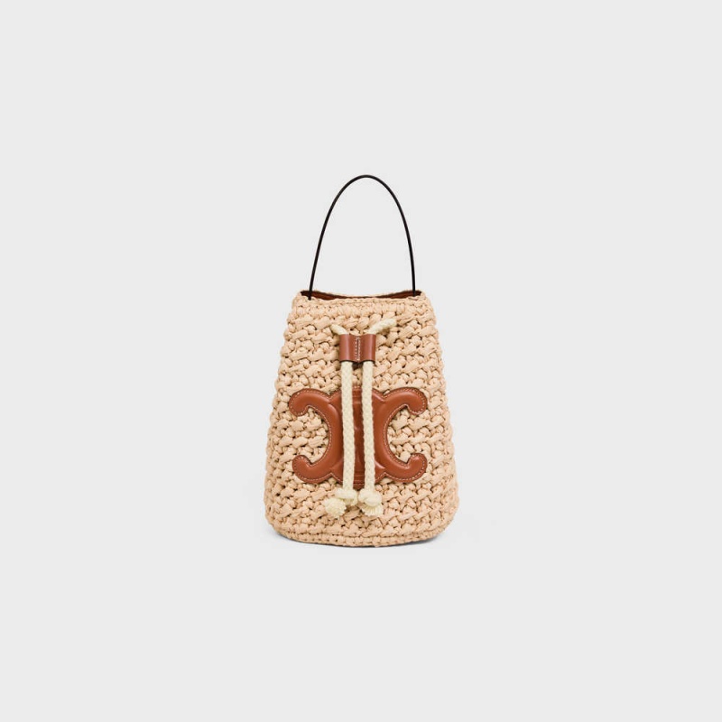 Natural / Tan Celine Teen Drawstring in RAFFIA AND CALFSKIN Panier | CL-593071