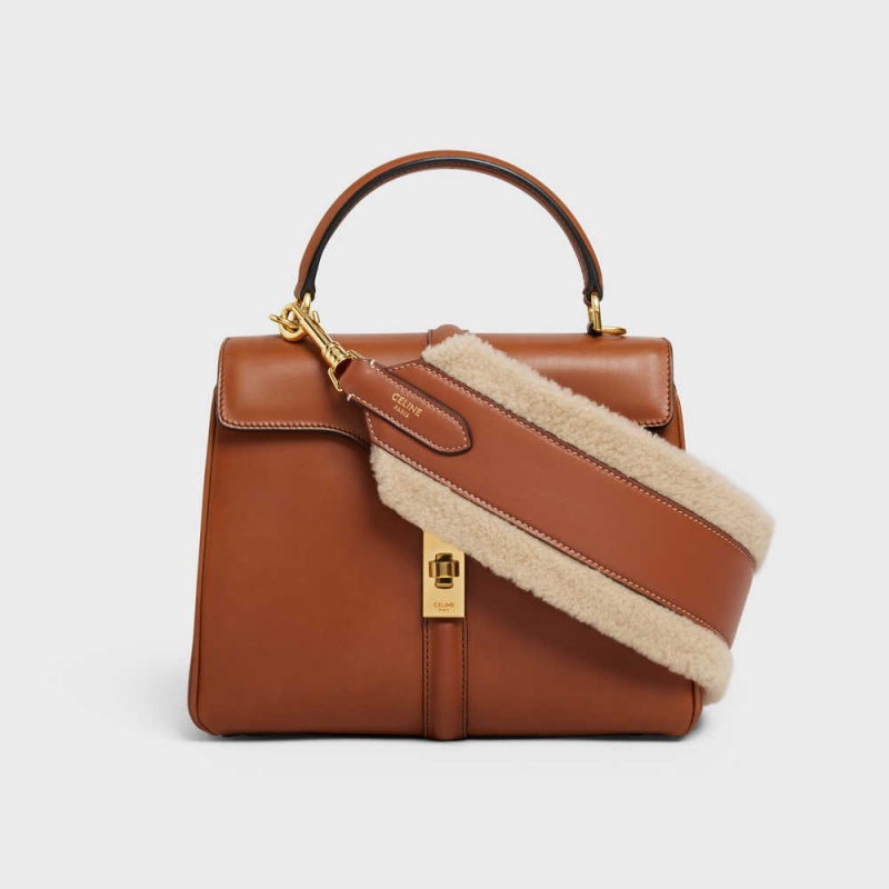 Natural / Tan Celine long strap in Shearling and calfskin Leather Goods Accessories | CL-592905