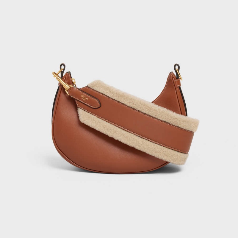 Natural / Tan Celine long strap in Shearling and calfskin Leather Goods Accessories | CL-592905