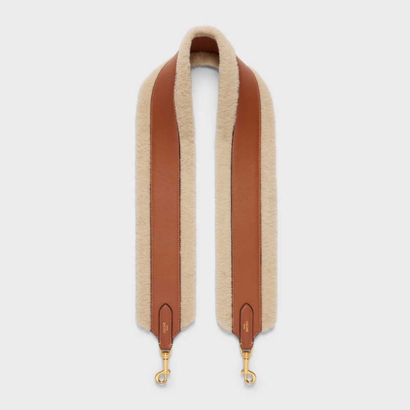 Natural / Tan Celine long strap in Shearling and calfskin Leather Goods Accessories | CL-592905