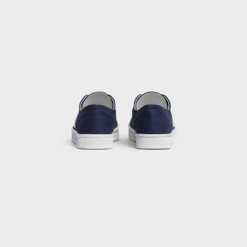 Navy Celine JANE SNEAKERS LOW LACE-UP WITH TRIOMPHE PATCH in CANVAS AND CALFSKIN Sneakers | CL-592553