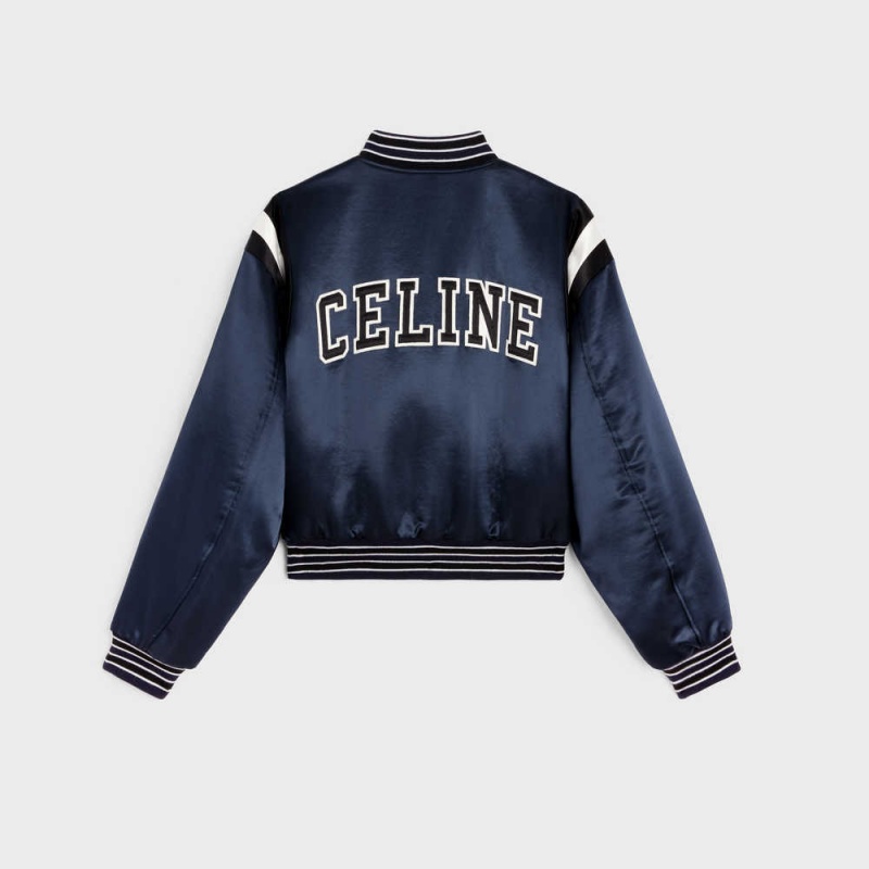 Navy Celine cropped bomber in thick satin Jackets | CL-592681