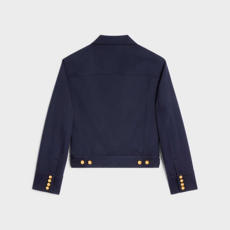 Navy Celine cropped saharienne in diagonal wool Jackets | CL-592646