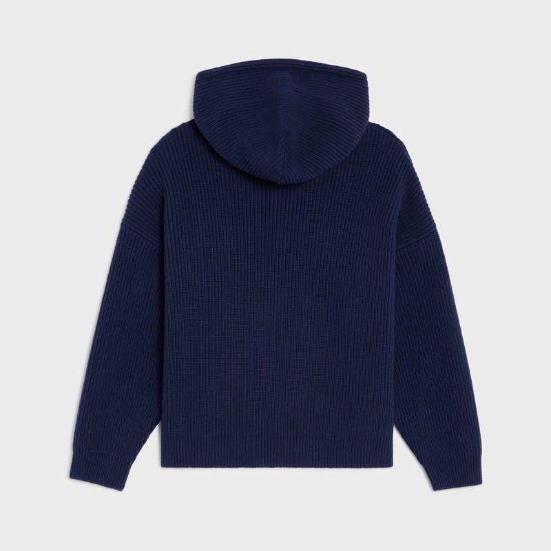 Navy Celine hooded in ribbed wool Sweatshirts | CL-592110