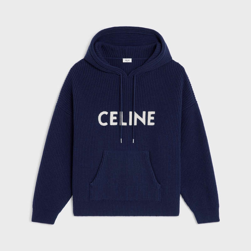 Navy Celine hooded in ribbed wool Sweatshirts | CL-592110