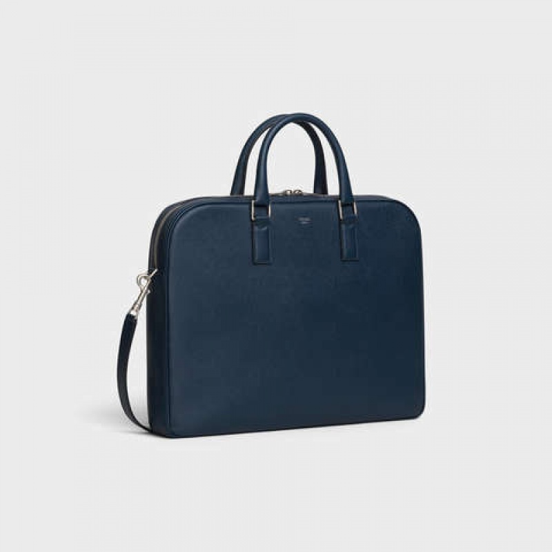 Navy blue Celine Medium Briefcase in Grained Calfskin Business | CL-591828