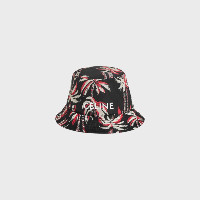 Noir/Ecru/Rouge Celine palm tree bucket in nylon Hat | CL-591708