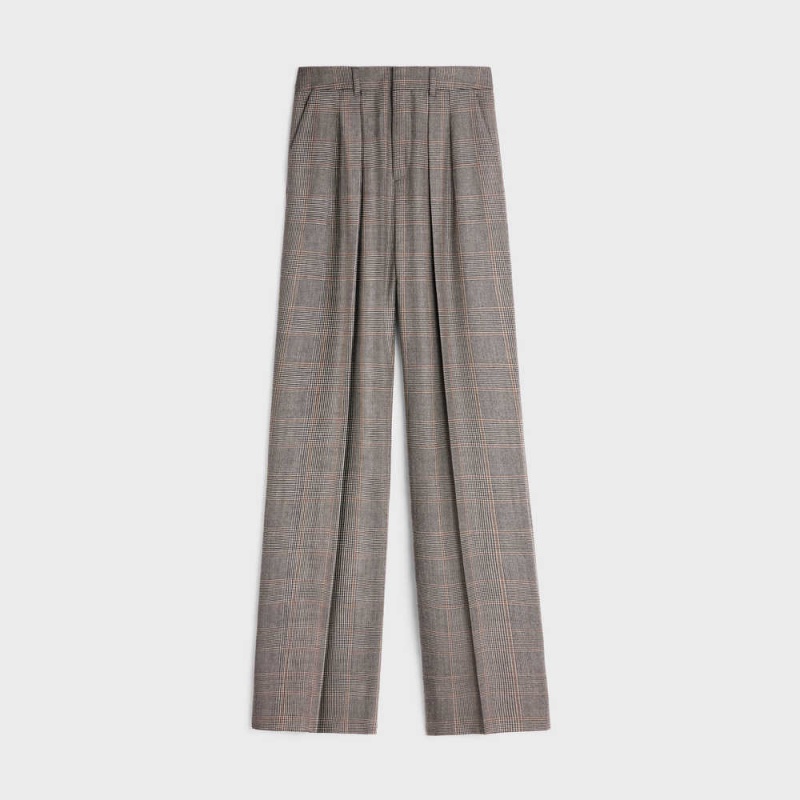 Noir/Vanille/Chataigne Celine Double-pleated Tixie in checked flannel Pants | CL-592736