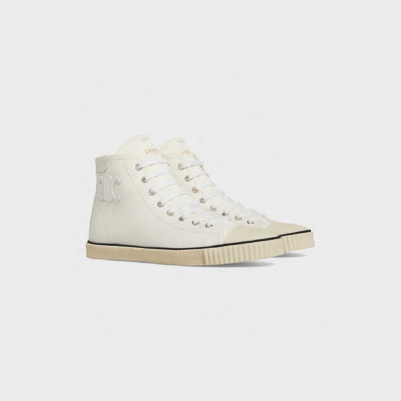 Off White Celine Blank Mid Lace Up with Toe in Canvas and Calfskin Sneakers | CL-592554