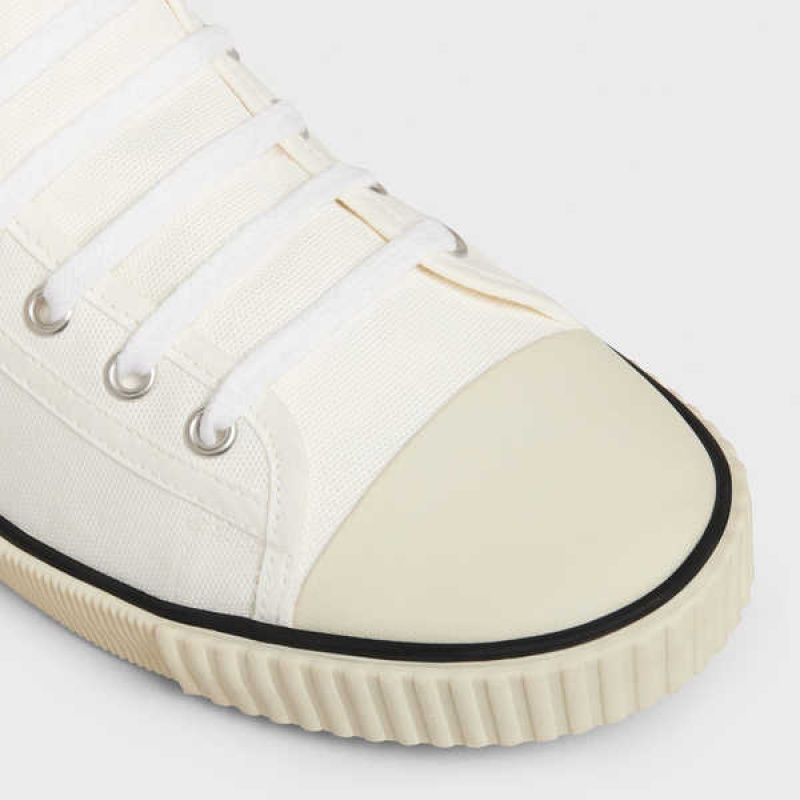 Off White Celine Blank Mid Lace Up with Toe in Canvas and Calfskin Sneakers | CL-592554